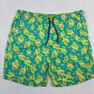 Psycho Bunny Swim Trunks Mens XL Teal Yellow Skull Bunny Print Board Shorts